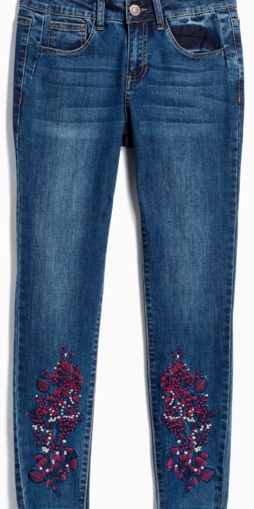 One5One Delina Embroidered Frayed Hem Skinny Jean